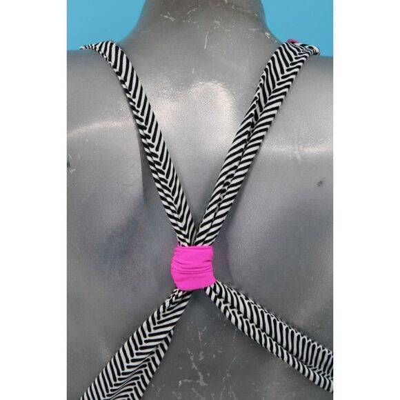 AQUA COUTURE BLACK WHITE WITH HOT PINK ONE PIECE SIZE LARGE SWIMSUIT WOMENS - Picture 4 of 10
